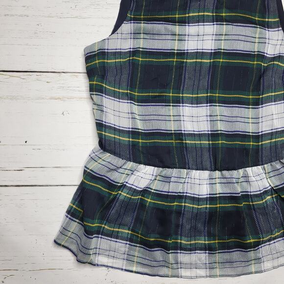 J Crew Sleeveless Peplum Top Gilded Highland Tartan Plaid Blue Green Mockneck XS - Picture 6 of 11